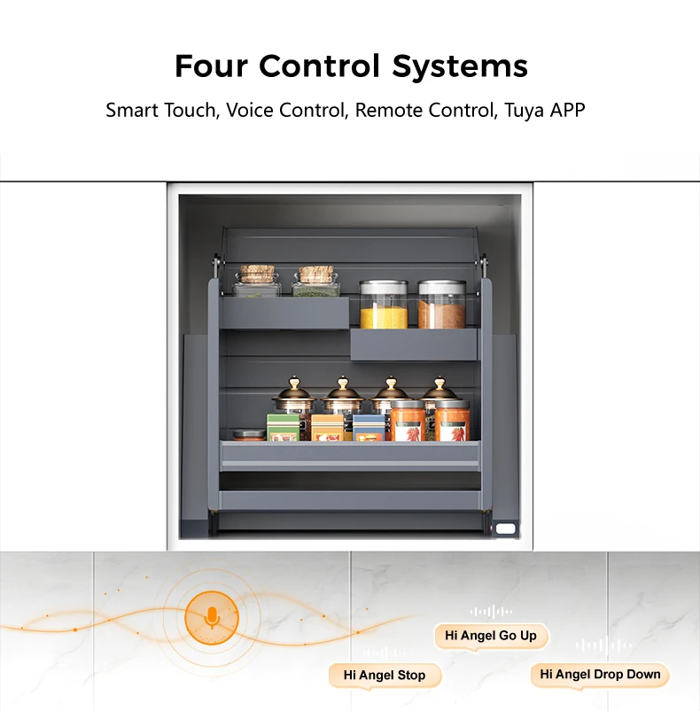 Hot Sale Smart Kitchen Electric Adjustable Wall Cabinet Lift System Pull Down Dish Rack Organizer factory