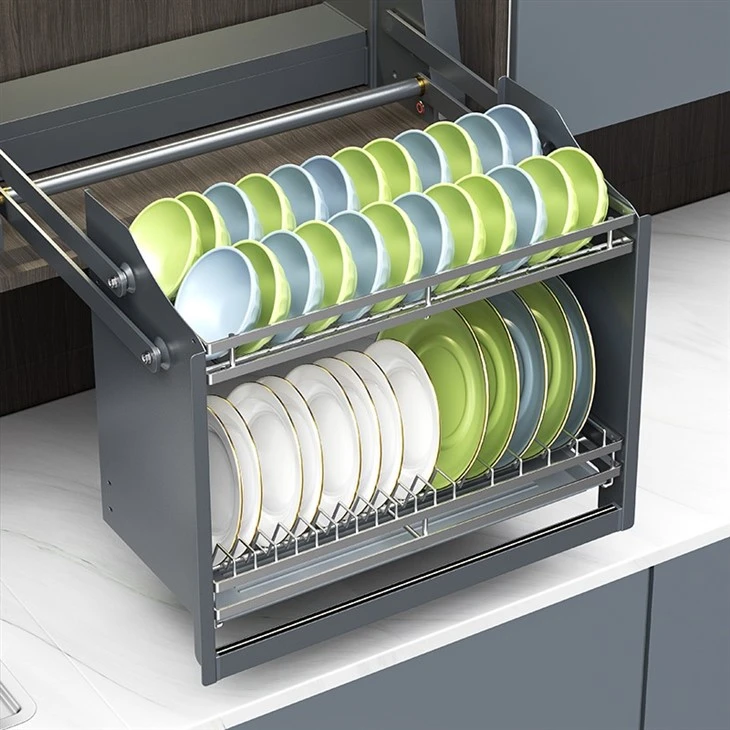 Pull down kitchen metal electric lifting basket dish rack (8)